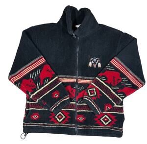 Vintage Milton Funwear Fleece Jacket Mens M Buffalo Bison Southwest Full Zip
